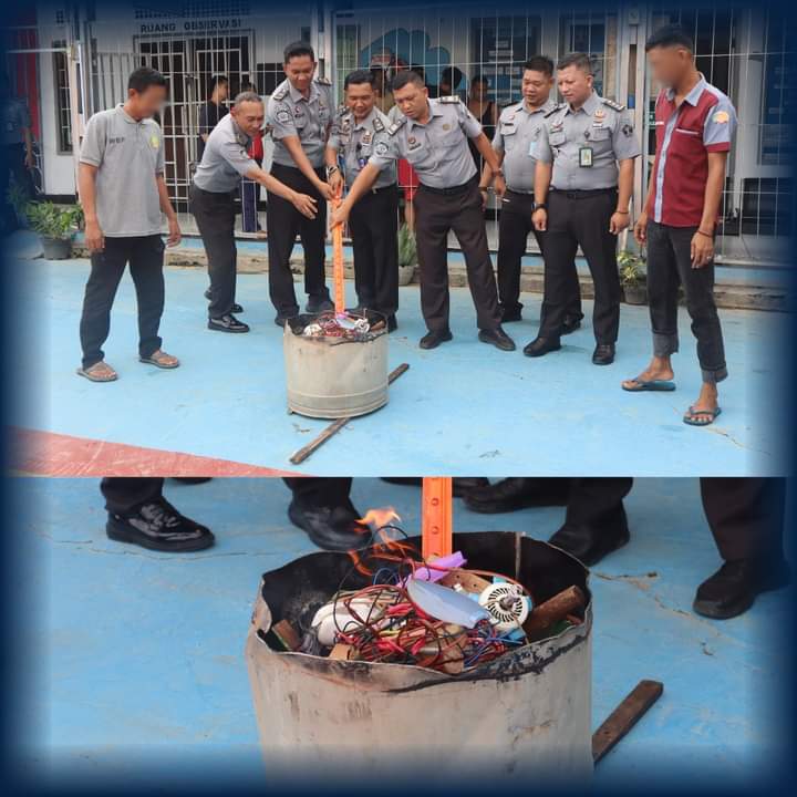 Lapas Tembilahan Musnakan Barang Hasil Penggeledahan Kamar Hunian Warga Binaan