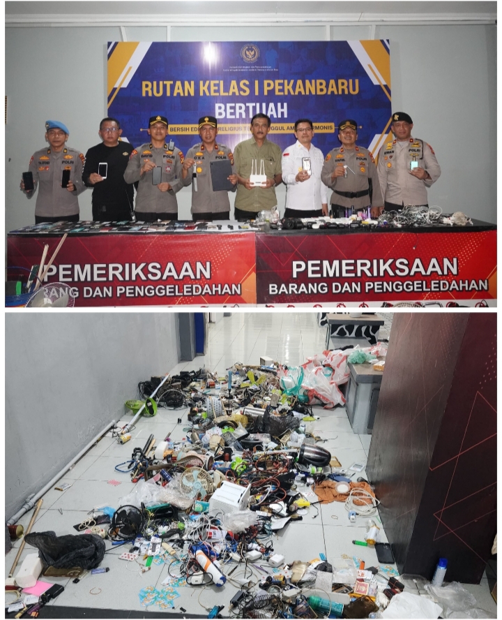 Razia Gabungan di Rutan Sialang Bungkuk Pekanbaru, Puluhan Barang Terlarang Ditemukan