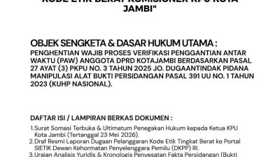 “Menunggu Kesalahan Fatal: L.I.M.B.A.H Sebut Rekomendasi KPU Kota Jambi Sebagai Tiket Menuju Laporan Pidana”